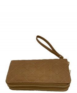 Double Zip Quilted Wallet QW0012 Stone